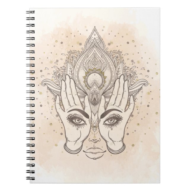 Carnet Pêche & Or Boho Lotus Flower Beauté (Devant)