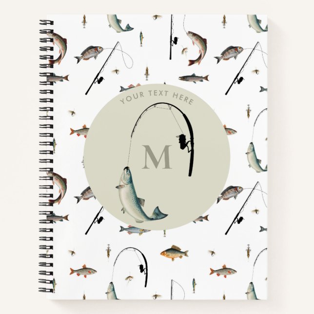 Carnet Pêche Rod & Reel Poisson Thème Pêcheur Monogramme (Devant)