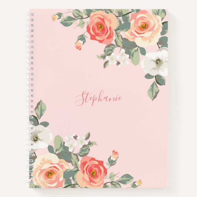 Carnet Pêche Rose Blush rose Floral Personnalisé (Devant)