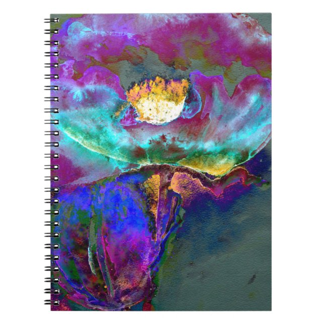 Carnet Peinture à l'aquarelle violette du pavot de minuit (Devant)