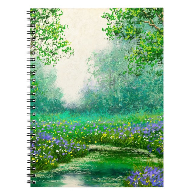 Carnet Peinture à l'huile de paysage de printemps, forêt. (Devant)