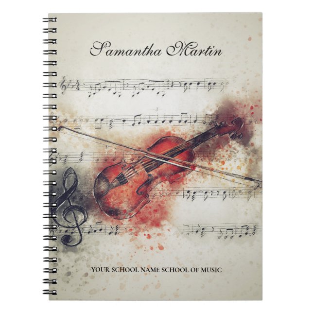 Carnet Peinture aquarelle de la musique violon (Devant)