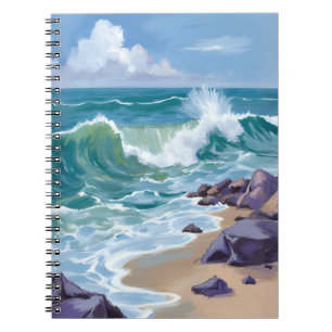 Carnet Peinture aquarelle des vagues de l'océan bleu