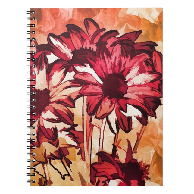 Carnet Peinture d'art rustique à fleurs rouges (Devant)