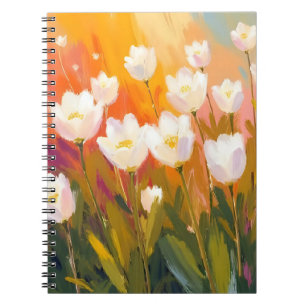 Carnet Peinture de champ de fleurs aquarelle tulipes blan