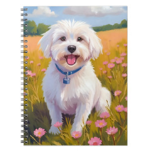 Carnet Peinture de champ de fleurs de chien maltais