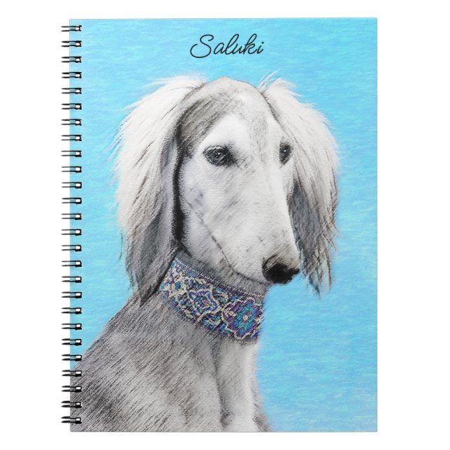 Carnet Peinture de Saluki (Argent) - Joli art original de (Devant)