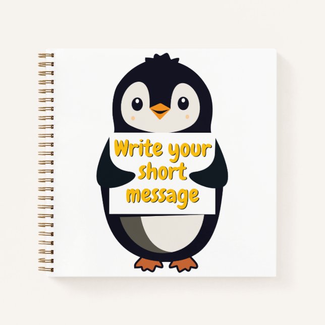 Carnet Penguin illustration holding customizable sign (Devant)