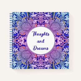 Carnet Pensées et rêves Boho Blue Purple Fleurs