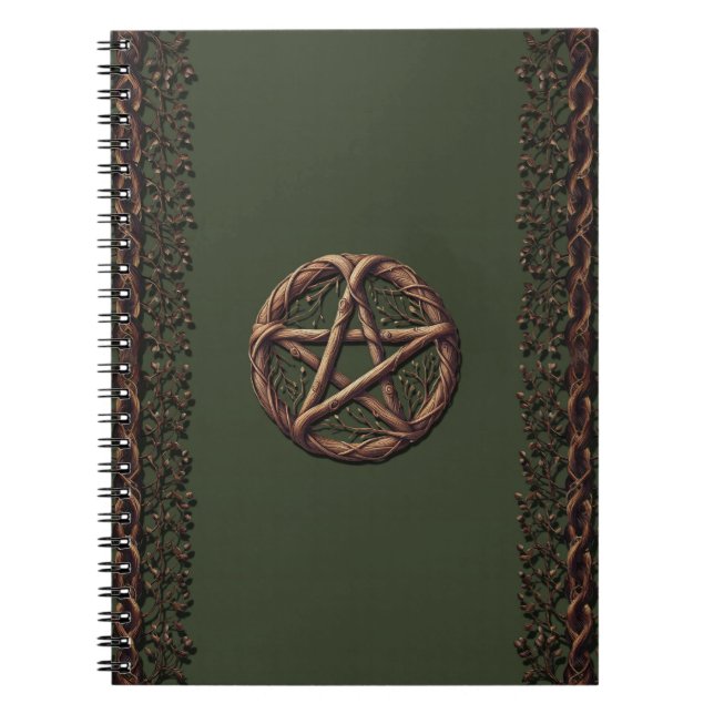 Carnet Pentacle bois brindilles Olive Green Wiccan (Devant)