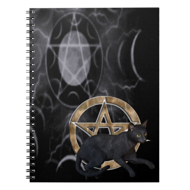Carnet pentacle Wiccan avec chat noir (Devant)