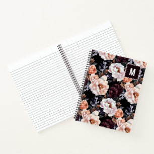 Carnet Peonies sombres Motif floral   Monogramme