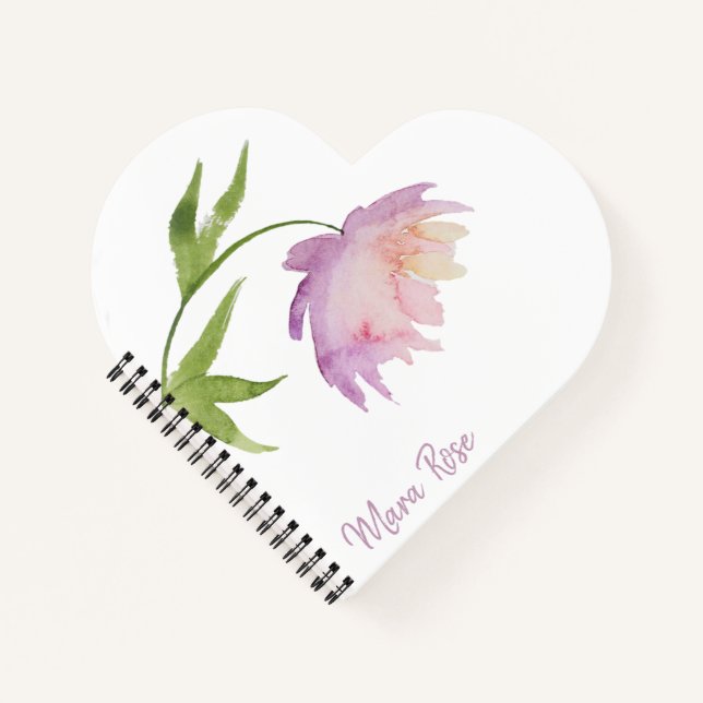 Carnet *~* Peony Girly Chic Feminine Aquarelle Coeur (Devant)