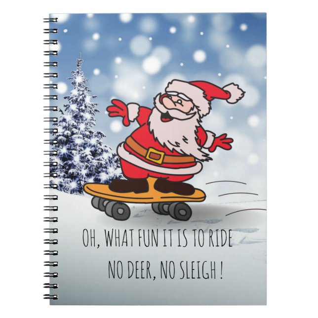Carnet Père Noël drôle sur skateboard pour Noël des enfan (Devant)