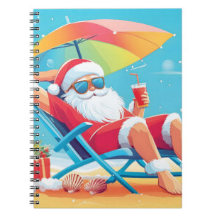 Carnet Père Noël se détendant sur un transat de plage tro