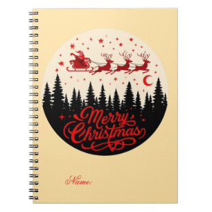 Carnet Père Noël Sleigh Joyeux Noël Forêt Scène Art"