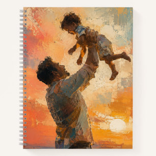 Carnet Père soulevant un enfant au coucher du soleil, pei