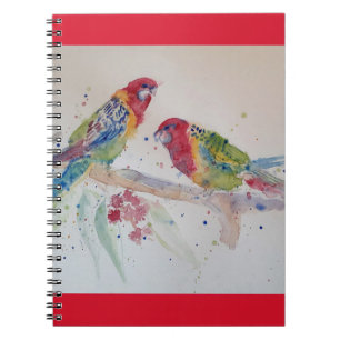 Carnet Perroquet Rosella Rouge Australien Oiseau Aquarell