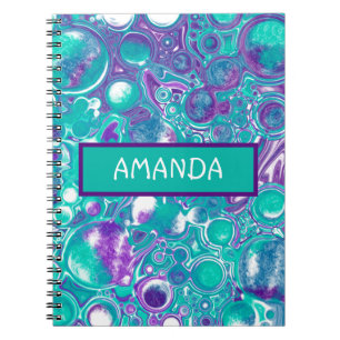 Carnet Personalisé violet turquoise marbre fluide art Non