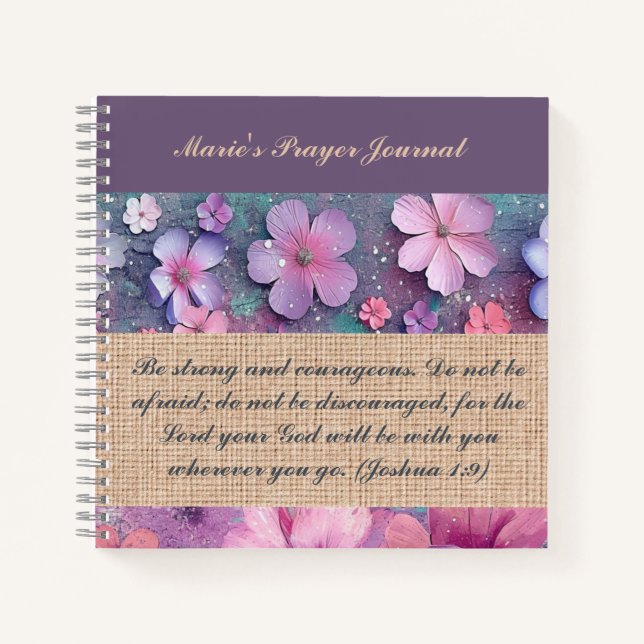 Carnet Personalised Notebook - Colourful Glitter Flowers (Devant)