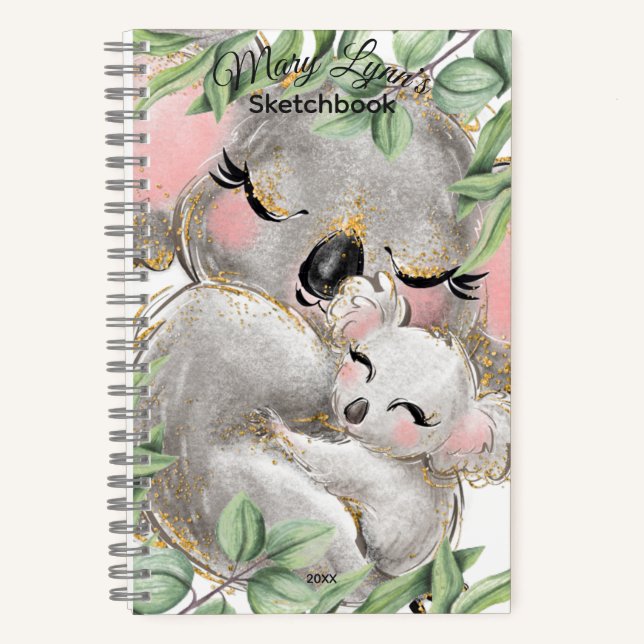 Carnet Personalize Watercolor Koala Bear, Baby Sketchbook (Recto)