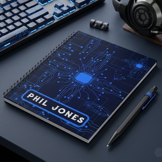 Carnet Personalized Blue Circuit Board Tech Geek (Personalized Blue Circuit Board Tech Geek Notebook)