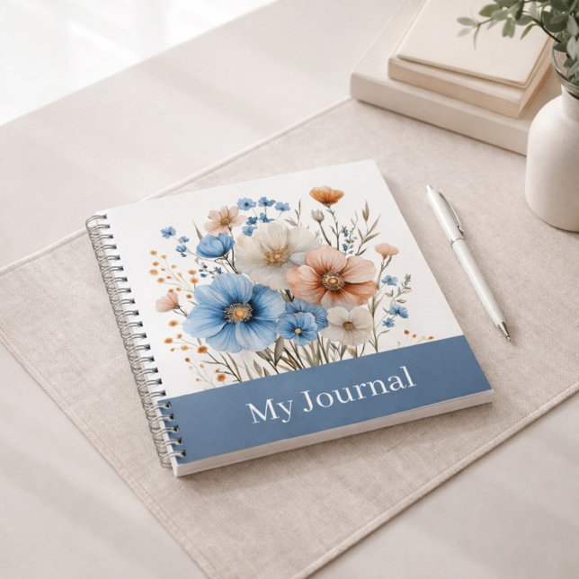 Carnet Personalized Blue Wildflower Watercolor (Créateur téléchargé)