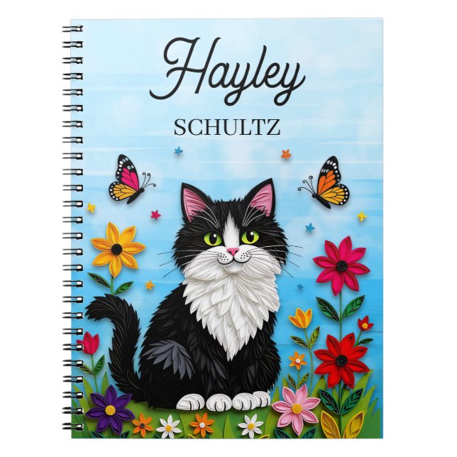 Carnet Personalized Cat, Flowers and Butterflies   (Devant)