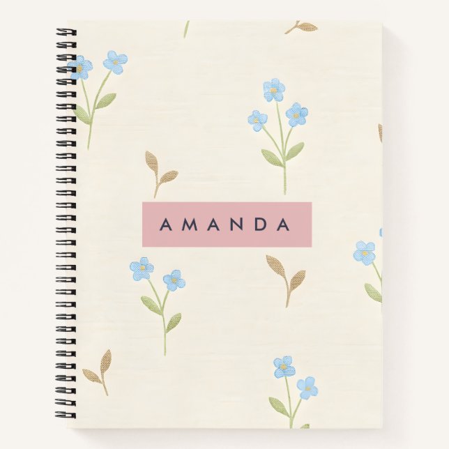 Carnet Personalized Charming Blue Wildflower Print  (Devant)