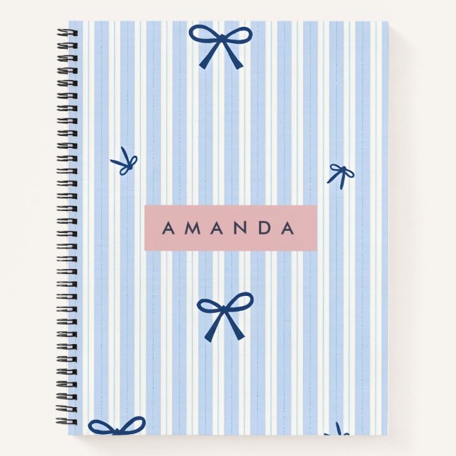 Carnet Personalized Classic Blue Pastel Striped Bow (Devant)