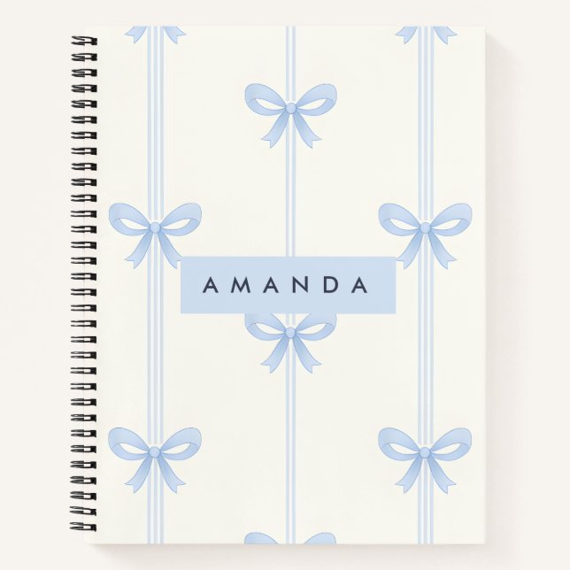 Carnet Personalized Coquette Pastel Soft Blue Ribbon Bow  (Devant)