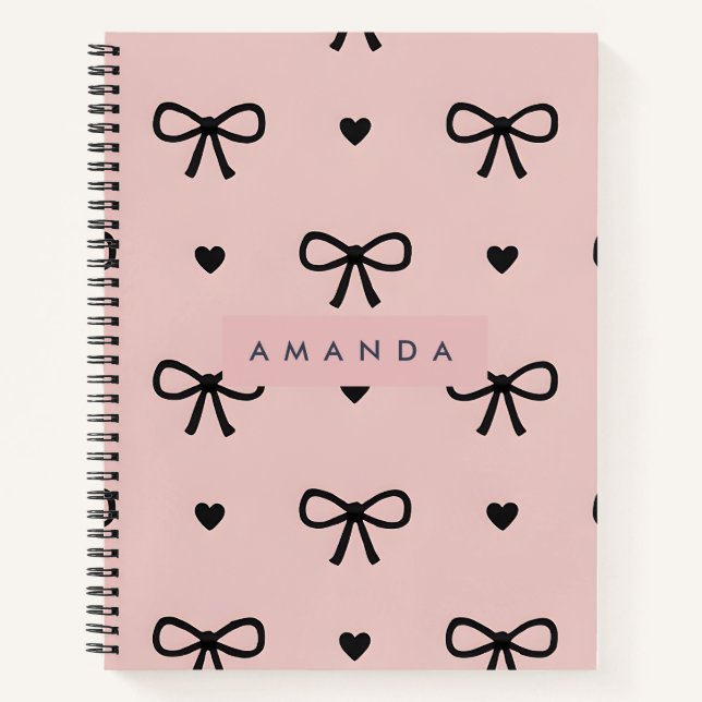Carnet Personalized Cute Chic Pink Bow & Heart Pattern (Devant)