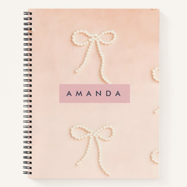 Carnet Personalized Elegant Pearl Bow in Soft Blush (Devant)