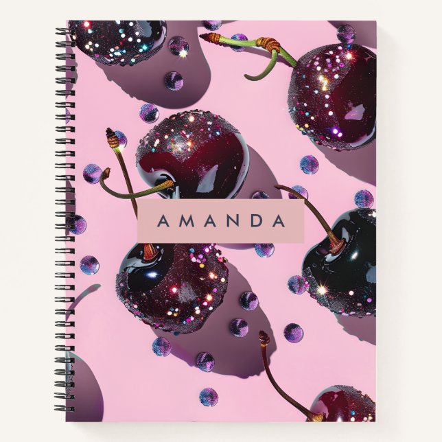 Carnet Personalized Glam Sparkle Cherry Design (Devant)
