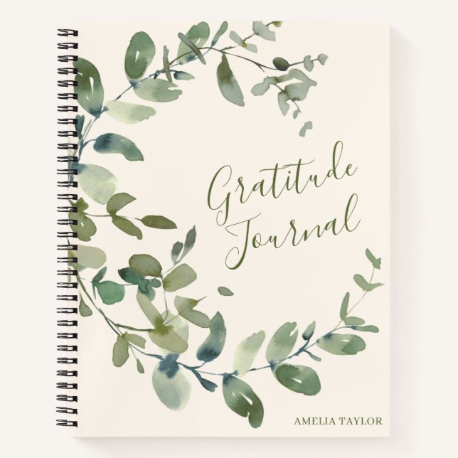 Carnet Personalized Name Eucalyptus Watercolor Gratitude (Devant)