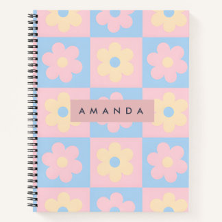 Carnet Personalized Pastel Pink Blue Retro Daisy Flower