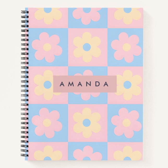 Carnet Personalized Pastel Pink Blue Retro Daisy Flower (Devant)