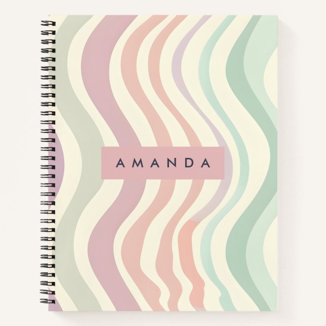 Carnet Personalized Pastel Wavy Stripe Style (Devant)