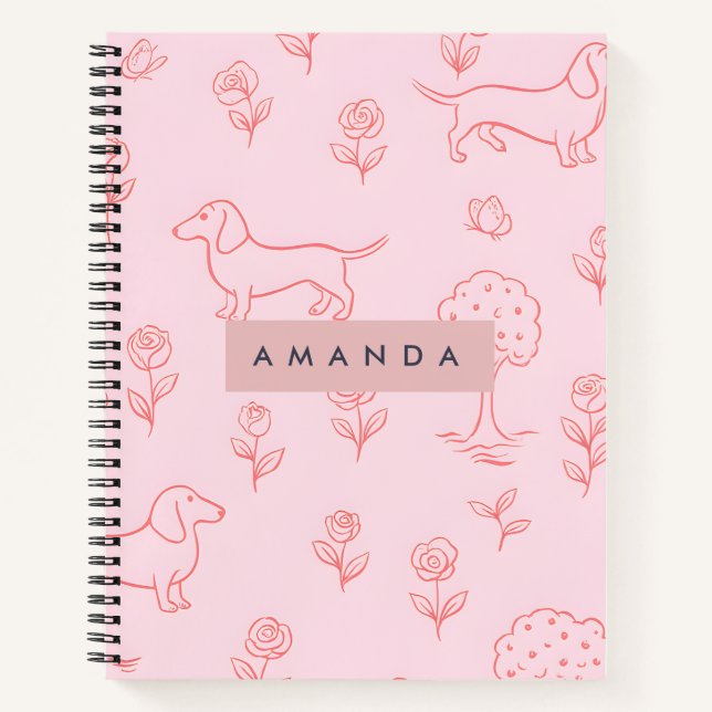 Carnet Personalized Pink Dachshund and Flower (Devant)