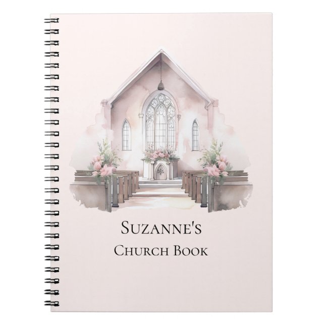 Carnet Personalized Pink Watercolor Church Book (Devant)