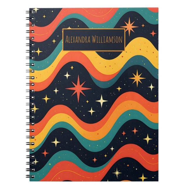Carnet Personalized Retro Cosmic Waves Notebook (Devant)