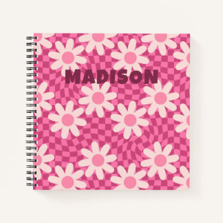 Carnet Personalized Retro Groovy Pink Daisy Flower Hippie