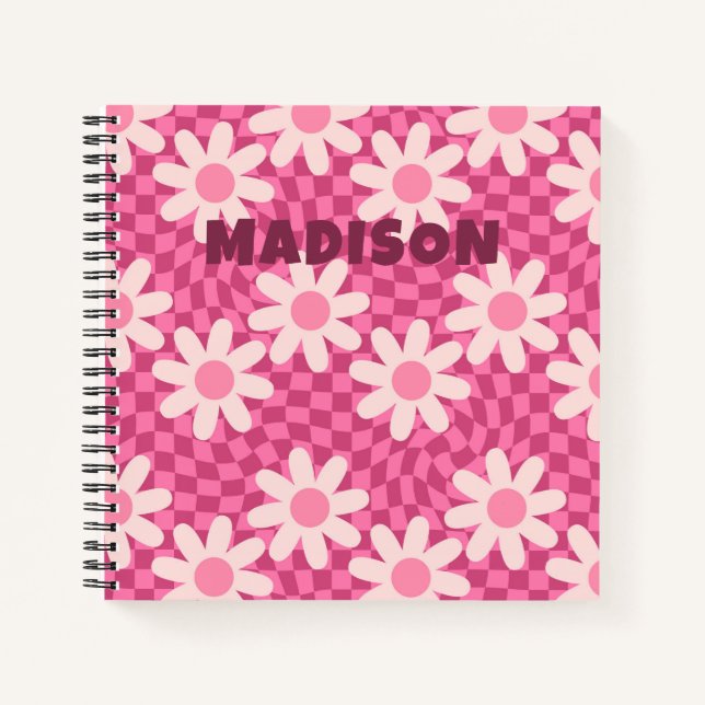 Carnet Personalized Retro Groovy Pink Daisy Flower Hippie (Devant)