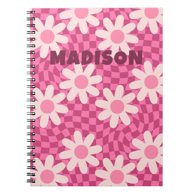 Carnet Personalized Retro Groovy Pink Daisy Flower Hippie (Devant)