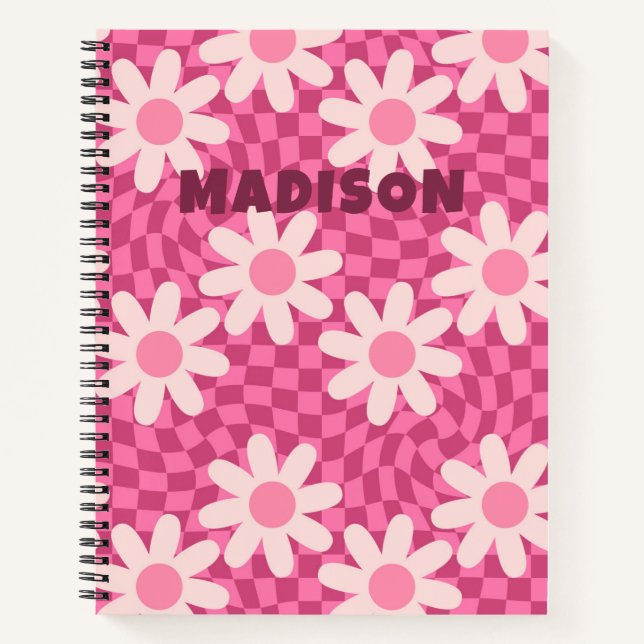 Carnet Personalized Retro Groovy Pink Daisy Flower Hippie (Devant)