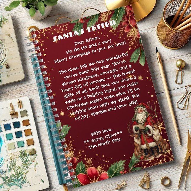 Carnet Personalized Santa Letter North Pole Cute Reindeer (Personalized Santa Letter North Pole Cute Reindeer Notebook)