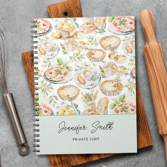 Carnet Personalized Watercolor Mediterranean Food Pattern (In situ)