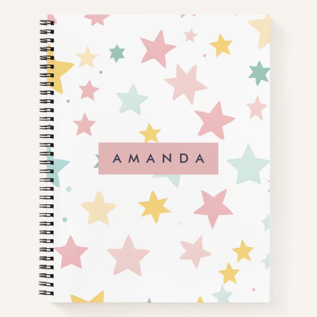 Carnet Personalized Whimsical Pastel Star Print  (Devant)