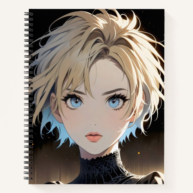 Carnet personnage anime avec les yeux bleus et une chemis (Devant)