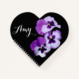Carnet Personnalisable Amy nom purple pansé coeur floral